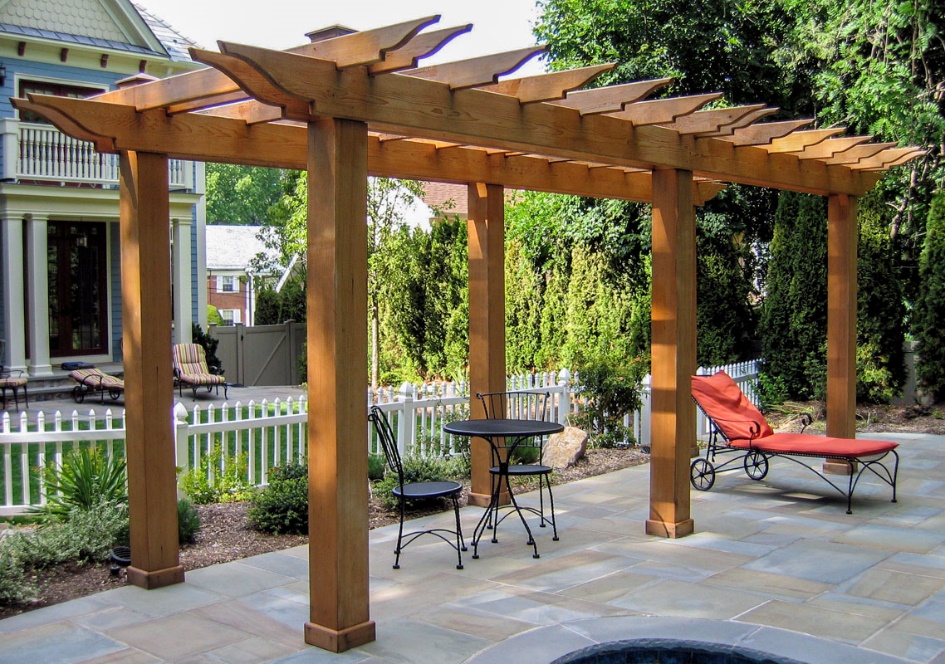 lounge chair under pergola