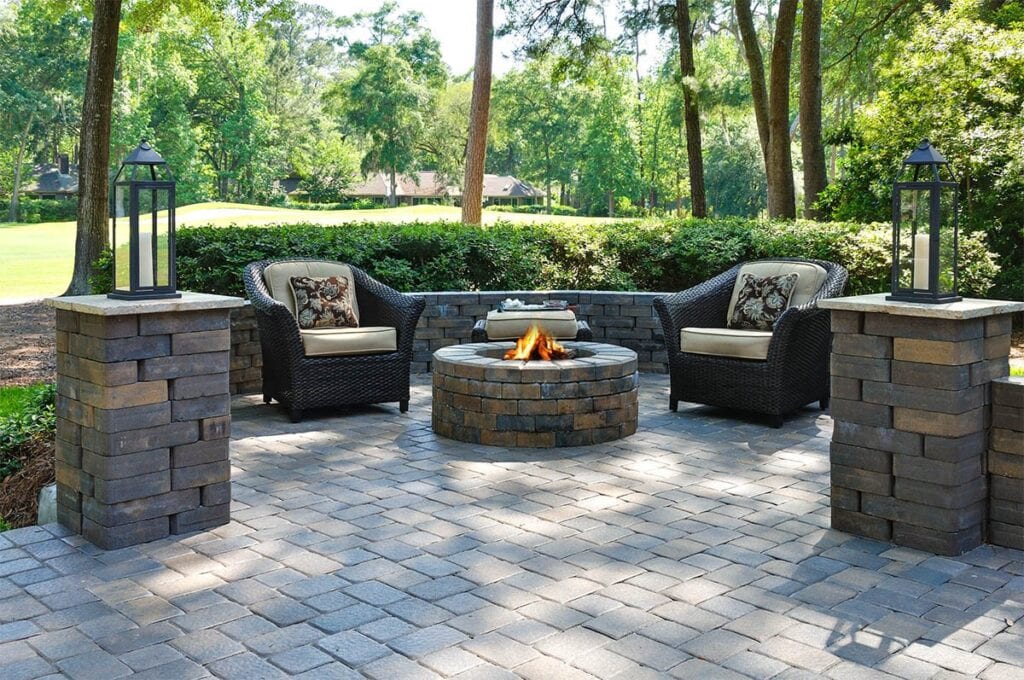 patio setting surrounding fire pit