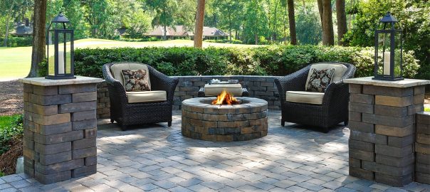 patio setting surrounding fire pit