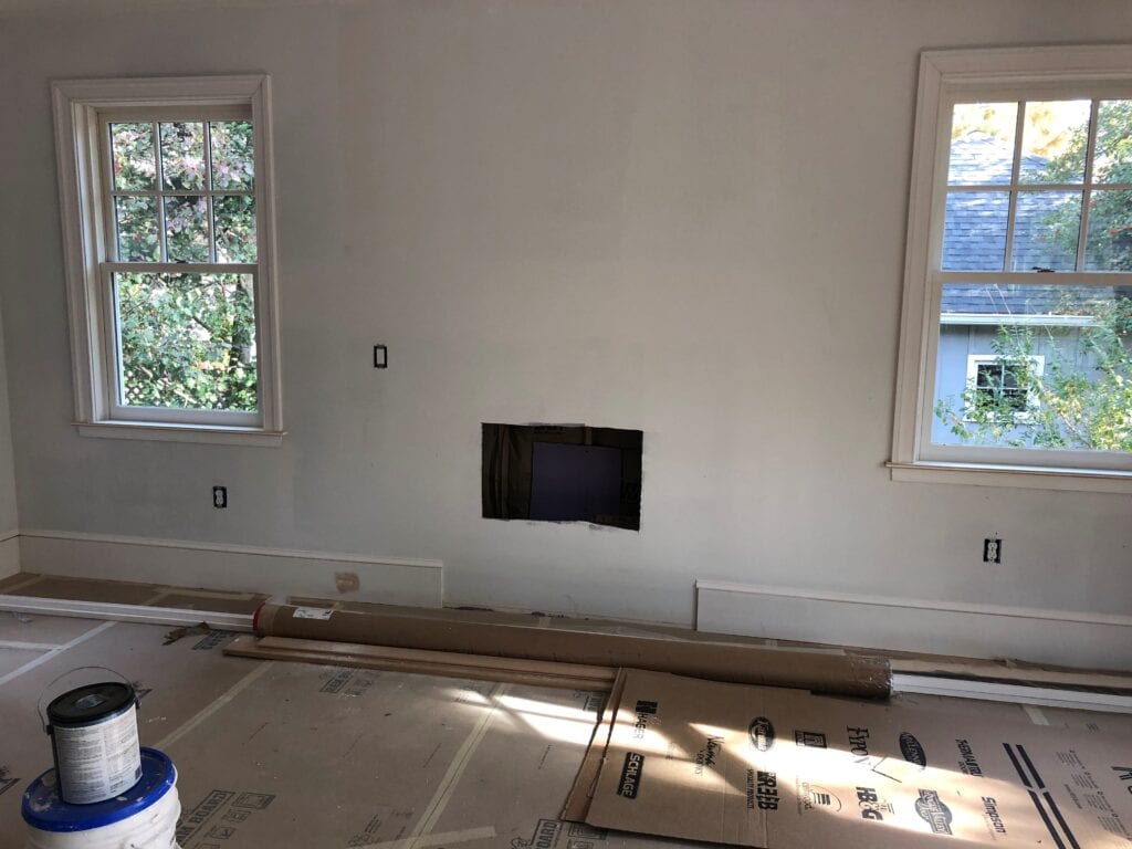 fireplace installation in progress