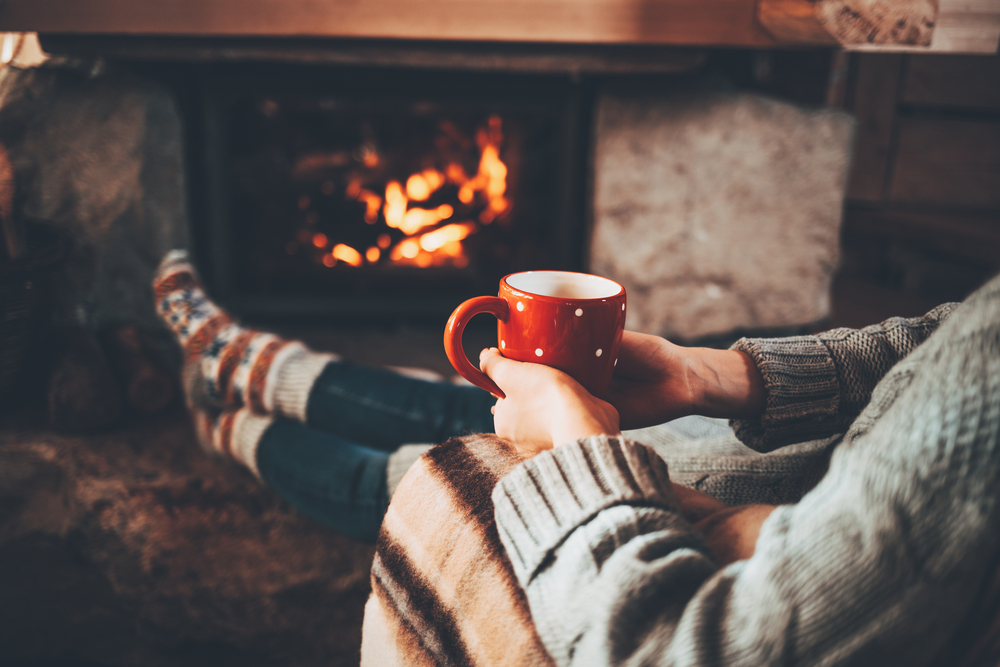 Relaxing near the fireplace