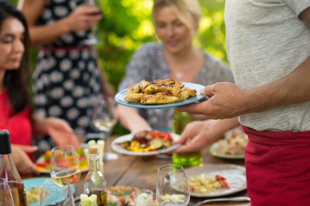 people eating outdoors