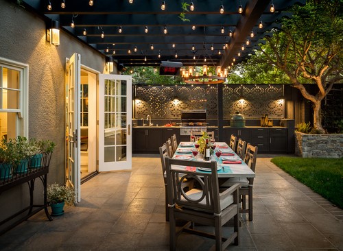 outdoor kitchen at night