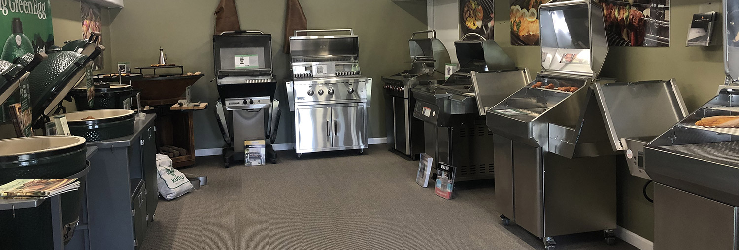 row of grills on display