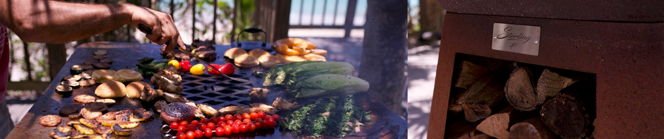 hancock grills burning logs to cook