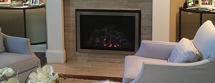fireplace insert on grey stone hearth