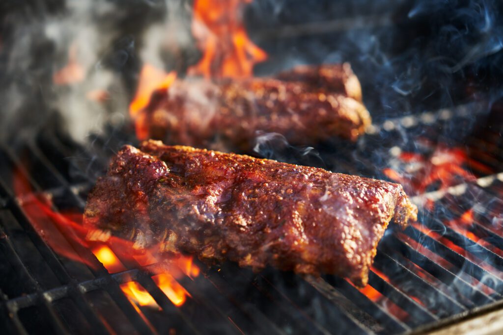 ribs cooking on grill