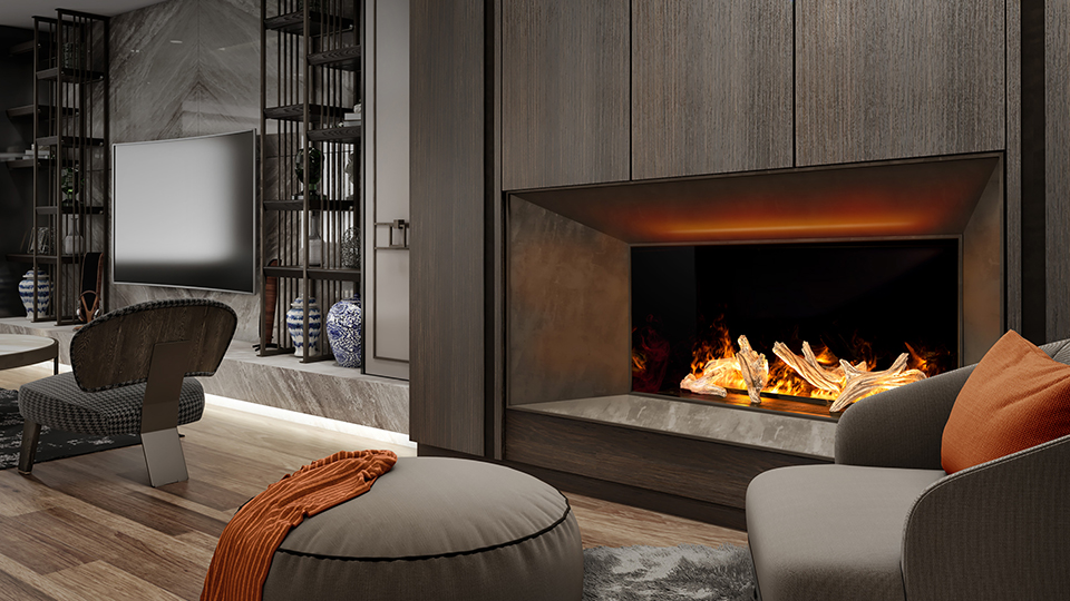 a fireplace in a family living room