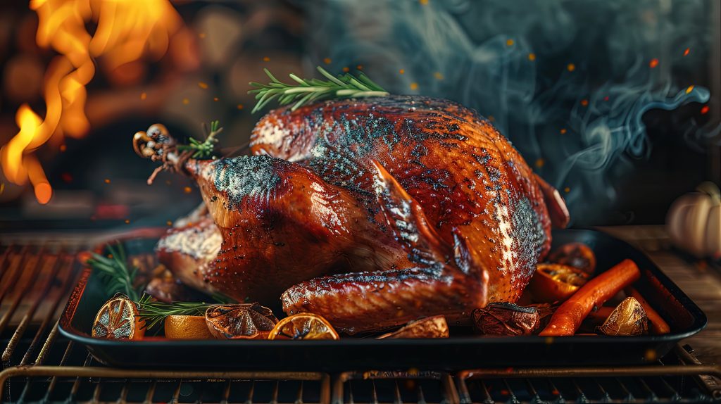 Smoked turkey prepared for Thanksgiving day
